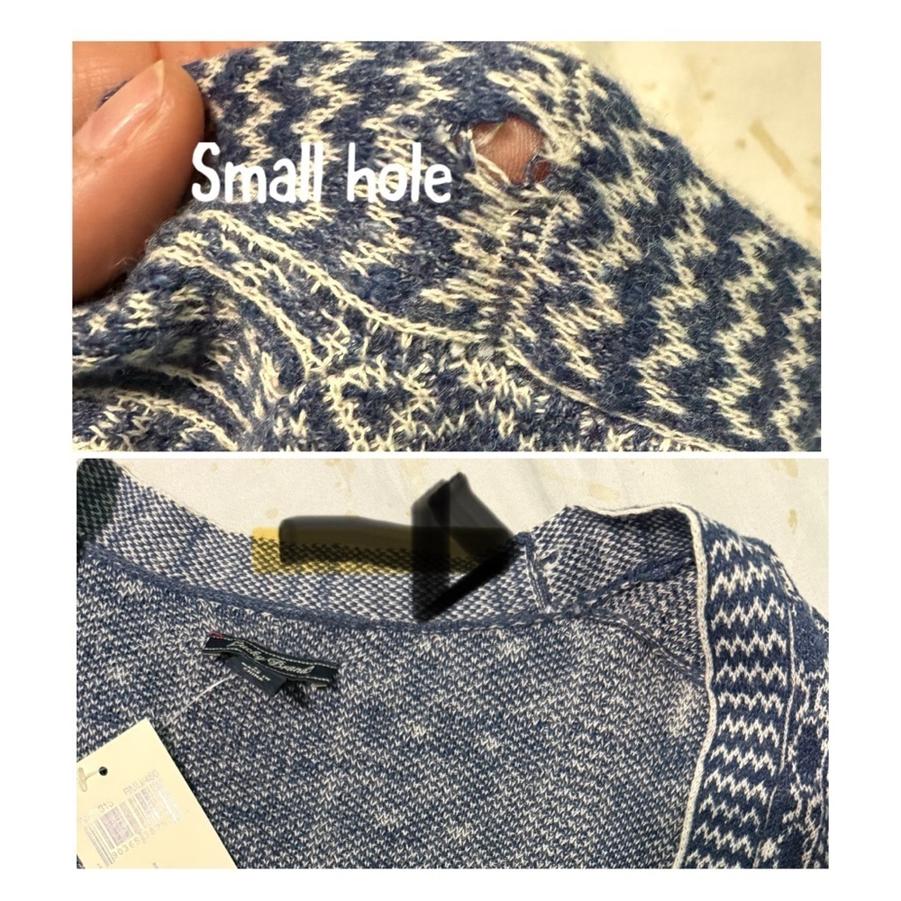 Lucky Brand Women Cardigan Sweater Blue white Geometric Stitch Pattern - Picture 7 of 8